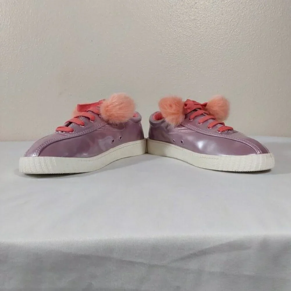 Tretorn Youth Lavender Iridescent Metallic Sneakers w Orange Pom Pom Laces - 3